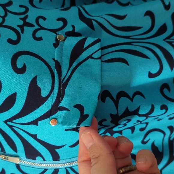 Bepei 2X Long Sleeve Blouse Turquoise Black Paisley Zipper - Picture 4 of 13